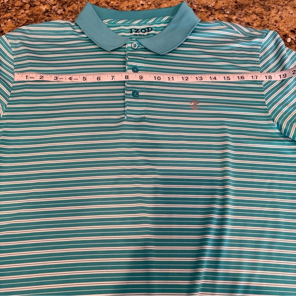 IZOD GOLF With STRETCH Size Large BLUE WHITE STRIPE SS - Picture 11 of 16
